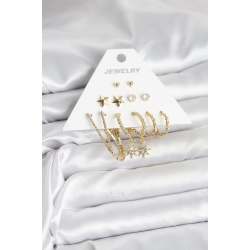 Mey İthalat® 6 Çift Kadın Küpe Seti Gold Renk