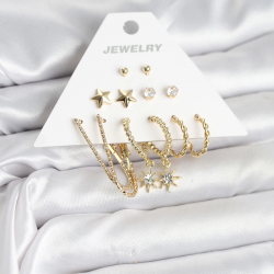 Mey İthalat® 6 Çift Kadın Küpe Seti Gold Renk