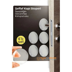 Mey İthalat® 6'lı Kristal Koruma  Şeffaf Kapı Stoperi Tampon Seti | Duvar & Mobilya Çarpma Önleyici