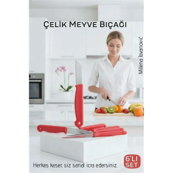 Mey İthalat® 6'lı Premium Paslanmaz Çelik Meyve Bıçağı Seti - Kırmızı Saplı Keskin Soyma Bıçağı Takımı