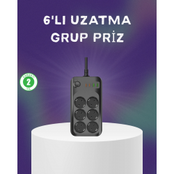 Mey İthalat® 6 Prizli Çoklu Uzatma Kablosu USB Type-C Hızlı Şarj Termal Koruma