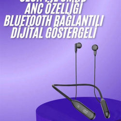 Mey İthalat® 60 Saat Kablolu Boyun Askılı Dijital Göstergeli Bluetooth Kulaklığı