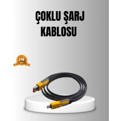 Mey İthalat® 65W 4’ü 1 Arada Örgülü Hızlı Şarj Kablosu USB-C USB-A Çoklu Şarj Dayanıklı