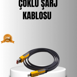 Mey İthalat® 65W 4’ü 1 Arada Örgülü Hızlı Şarj Kablosu USB-C USB-A Çoklu Şarj Dayanıklı