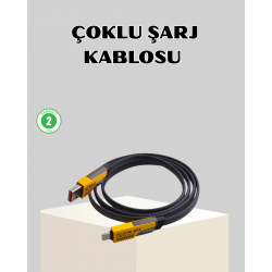 Mey İthalat® 65W Çoklu Şarj Kablosu 4’ü 1 Arada Örgülü Hızlı Veri Aktarım USB-C USB-A
