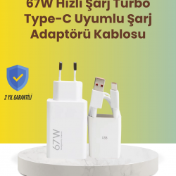 Mey İthalat® 67W Hızlı Şarj Adaptörü ve Veri Aktarım Özellikli Type-C Kablo Seti