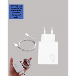 Mey İthalat® 67W Hızlı Şarj Adaptörü ve Veri Aktarım Özellikli Type-C Kablo Seti