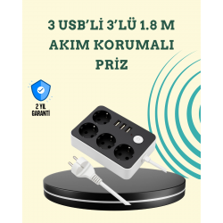 Mey İthalat® 7 Cihazı Aynı Anda Destekleyen 3 USB Portlu 4’lü Priz
