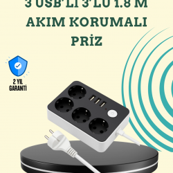 Mey İthalat® 7 Cihazı Aynı Anda Destekleyen 3 USB Portlu 4’lü Priz