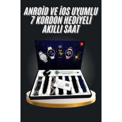 Mey İthalat® 7 Kordonlu Akıllı Saat Siyah Kasa Dokunmatik Ekran Uyku ve Sağlık Takibi