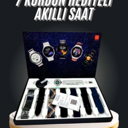 Mey İthalat® 7 Kordonlu Akıllı Saat Siyah Kasa Dokunmatik Ekran Uyku ve Sağlık Takibi