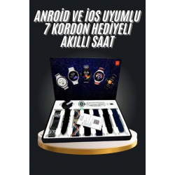 Mey İthalat® 7 Kordonlu Akıllı Saat Siyah Kasa Dokunmatik Ekran Uyku ve Sağlık Takibi