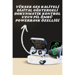 Mey İthalat® 7 Kordonlu Akıllı Saat Ve Aynalı Bluetooth Kulaklık Powerbank Dijital Göstergeli