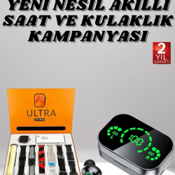 Mey İthalat® 7 Kordonlu Akıllı Saat Ve Aynalı Bluetooth Kulaklık Powerbank Dijital Göstergeli