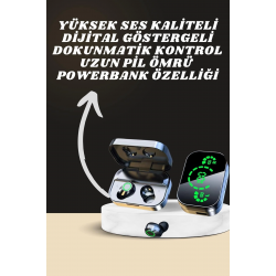 Mey İthalat® 7 Kordonlu Akıllı Saat Ve Aynalı Bluetooth Kulaklık Powerbank Dijital Göstergeli