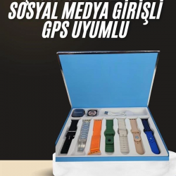 Mey İthalat® 7 Kordonlu Unisex Akıllı Saat Çoklu Kordon Seçeneği Amoled Ekran
