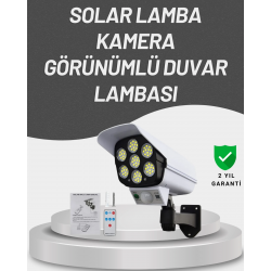 Mey İthalat® 77 LED'li Güneş Enerjili Güvenlik Lambası ve Kukla Kamera – Hareket Sensörlü, 2400mAh Pilli