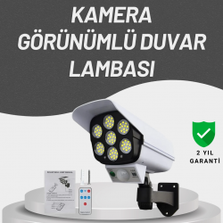 Mey İthalat® 77 LED'li Güneş Enerjili Güvenlik Lambası ve Kukla Kamera – Hareket Sensörlü, 2400mAh Pilli