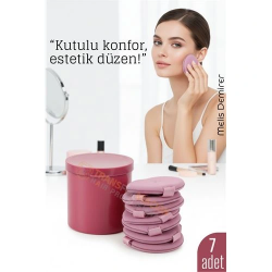 Mey İthalat® 7’li Makyaj Pamuğu Seti – Yumuşak Dokulu, Kaplı Saklama Kutulu, Pudra ve Fondöten İçin