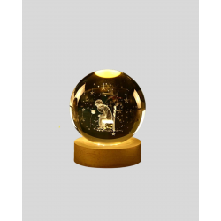 Mey İthalat® 8 cm Küçük Prens Cam Küre USB Işıklı Ahşap Tabanlı Dekor