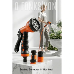 Mey İthalat® 8 Fonksiyonlu Ayarlı Hortum Seti Yüksek Basınçlı Araba Yıkama Bahçe Sulama Tabancası