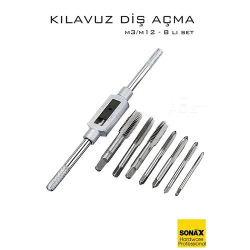 Mey İthalat® 8 li Diş Açma Kılavuz Seti –Endüstriyel Çelik, M3-M12 Arası Dişli Matkap Ucu