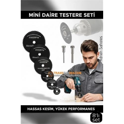 Mey İthalat® 8'lı Karbür Çelik Mini Daire Testere Seti - HSS Döner Kesici Bıçak ve Mandren Takımı