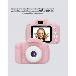 Mey İthalat® 8 Megapiksel Mini Çocuk Kamerası HD Ekranlı Darbeye Dayanıklı ve Şarjlı