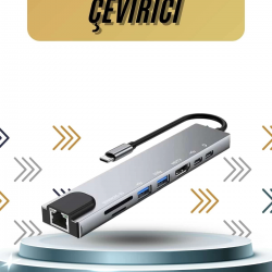 Mey İthalat® 8 Portlu Macbook Çevirici Type C Hub  SD TF USB Çoğaltıcı Ethernet