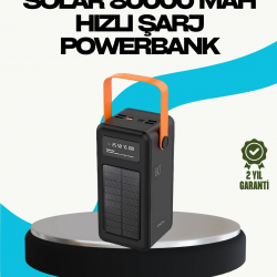Mey İthalat® 80000 mAh Güneş Enerjili Powerbank 4 Kablolu Type C Lightning Micro USB