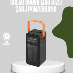 Mey İthalat® 80000 mAh Solar Powerbank Göstergeli Fenerli Hızlı Şarj Taşınabilir Şarj Cihazı