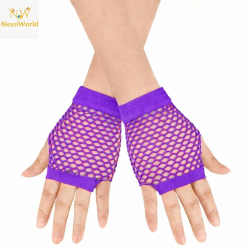 Mey İthalat® 80’ler 90’lar Retro Mor File Parmaksız Kısa Eldiven 11 cm