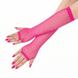 Mey İthalat® 80’ler 90’lar Retro Neon Fuşya Şeker Pembesi File Parmaksız Eldiven 26 cm