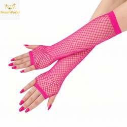 Mey İthalat® 80’ler 90’lar Retro Neon Fuşya Şeker Pembesi File Parmaksız Eldiven 26 cm