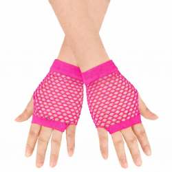Mey İthalat® 80’ler 90’lar Retro Neon Fuşya Şeker Pembesi File Parmaksız Kısa Eldiven 11 cm