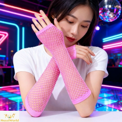 Mey İthalat® 80’ler 90’lar Retro Neon Pembe File Parmaksız Eldiven 26 cm