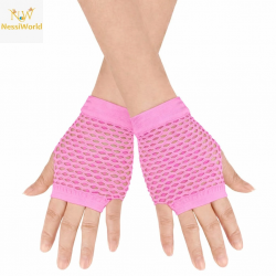 Mey İthalat® 80’ler 90’lar Retro Neon Pembe File Parmaksız Kısa Eldiven 11 cm