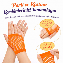 Mey İthalat® 80’ler 90’lar Retro Neon Turuncu File Parmaksız Kısa Eldiven 11 cm