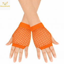 Mey İthalat® 80’ler 90’lar Retro Neon Turuncu File Parmaksız Kısa Eldiven 11 cm