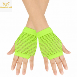 Mey İthalat® 80’ler 90’lar Retro Neon Yeşil File Parmaksız Kısa Eldiven 11 cm