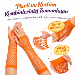 Mey İthalat® 80’ler 90’lar Retro Turuncu File Parmaksız Eldiven 26 cm