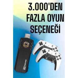 Mey İthalat® 8K Android TV Gme Stick Video Oyun Konsolu Aile Retro 35000 Oyunlu Çift Kollu