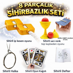 Mey İthalat® 8’li Sihirbazlık Seti (Kibrit, Defter, Halka, Kupa, İp, 3’lü Kart)