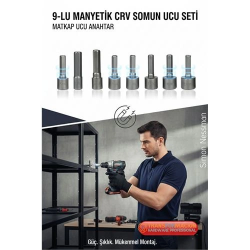 Mey İthalat® 9 Parça Mıknatıslı Somun Sıkma Ucu Seti - Manyetik CR-V Çelik Matkap Ucu Adaptörü
