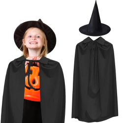 Mey İthalat® 90 cm Siyah Yakalı Pelerin ve Siyah Cadı Şapkası Kostüm Seti