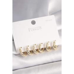 Mey İthalat® 925 Ayar Gümüş Çivi Pirinç Gold Renk İşlemeli Halka Model Kadın Küpe Seti