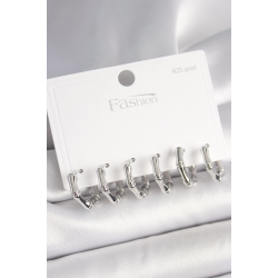 Mey İthalat® 925 Ayar Gümüş Çivi Pirinç Gümüş Renk Bambu Halka Model Kadın Küpe Seti