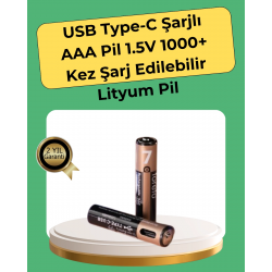 Mey İthalat® AAA Boyutunda USB Şarjlı Pil – Kompakt Tasarım, Geniş Uyumluluk