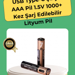 Mey İthalat® AAA Boyutunda USB Şarjlı Pil – Kompakt Tasarım, Geniş Uyumluluk