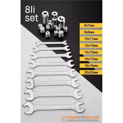 Mey İthalat®  Açık Uçlu Anahtar Seti - İki Ağızlı Anahtar - İki Ucu Açık Vanadium Çelik Anahtar 8 li SET